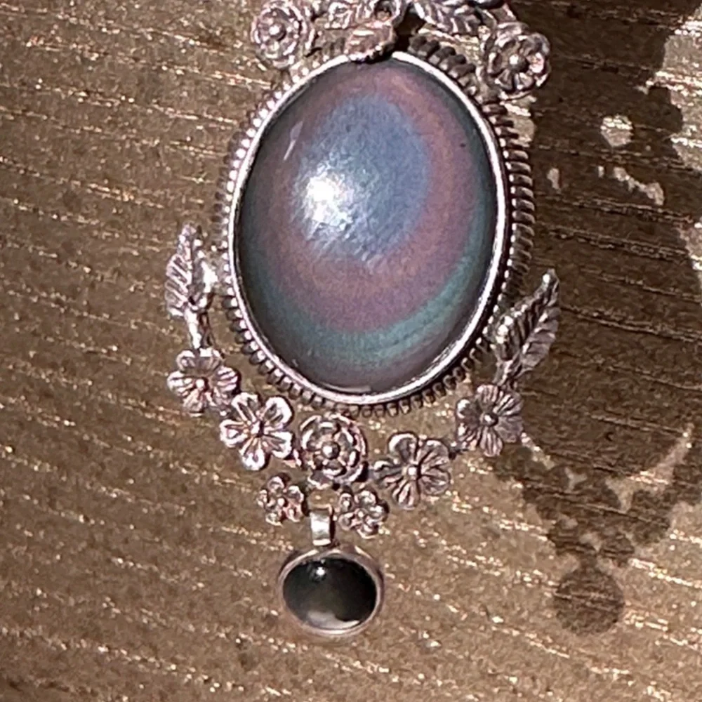 Exquisite Obsidian Necklace 925 sterling silver Floral Brooch​
